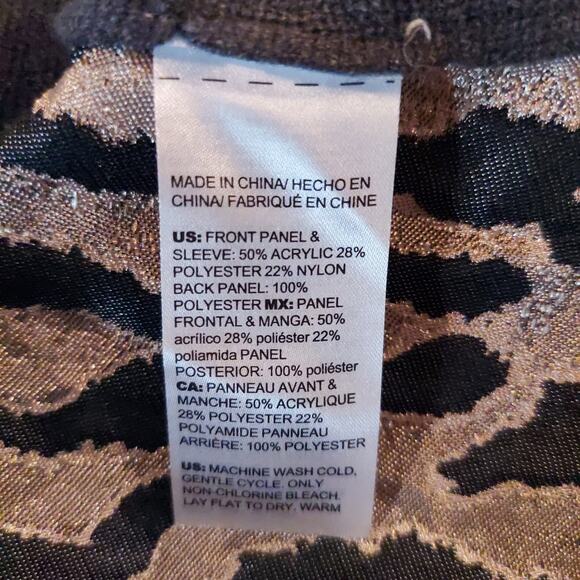 Chicos Cardigan Size 2 Petite Gray Longline Metallic Animal Print Dressy - Picture 7 of 8